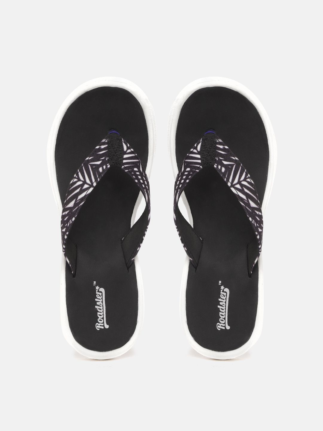 The Roadster Lifestyle Co Women Black & White Printed Thong Flip-Flops Price in India