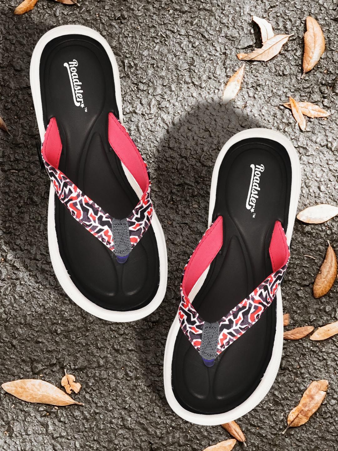 The Roadster Lifestyle Co Women Black & Pink Printed Thong Flip-Flops Price in India