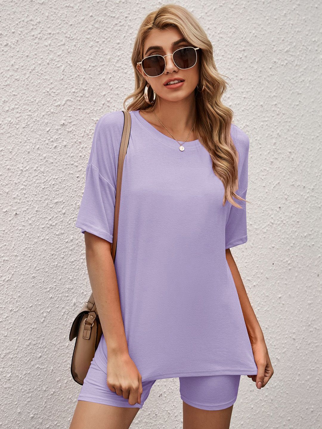 URBANIC Lavender Cotton Solid Two-Piece Set