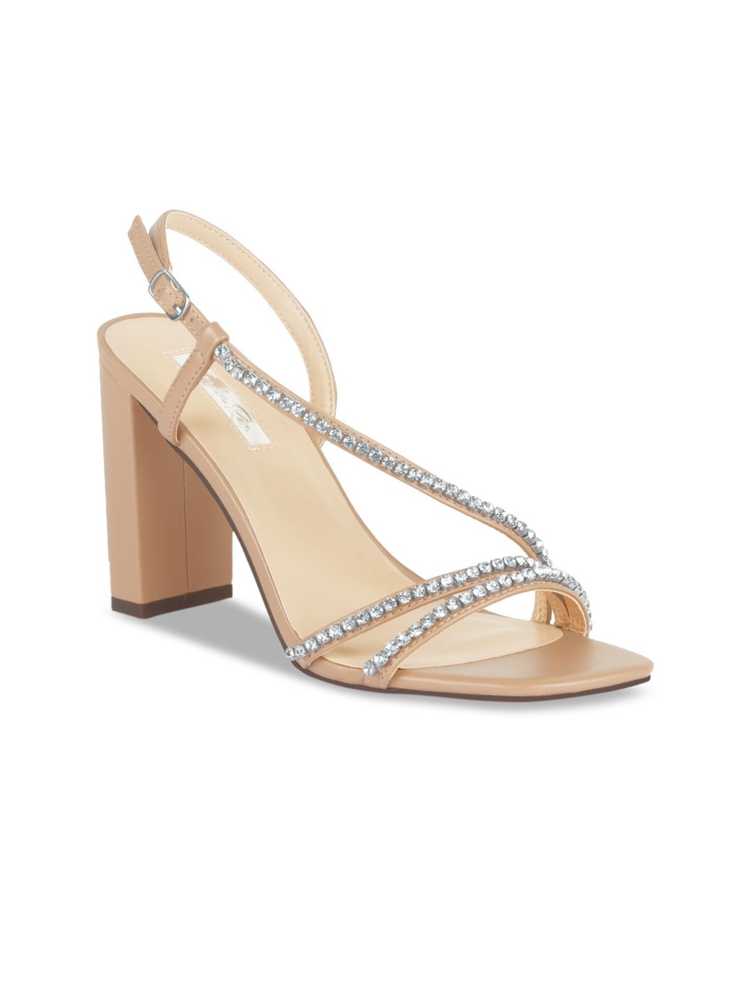 London Rag Nude-Coloured PU Embellished Party Block Sandals Price in India