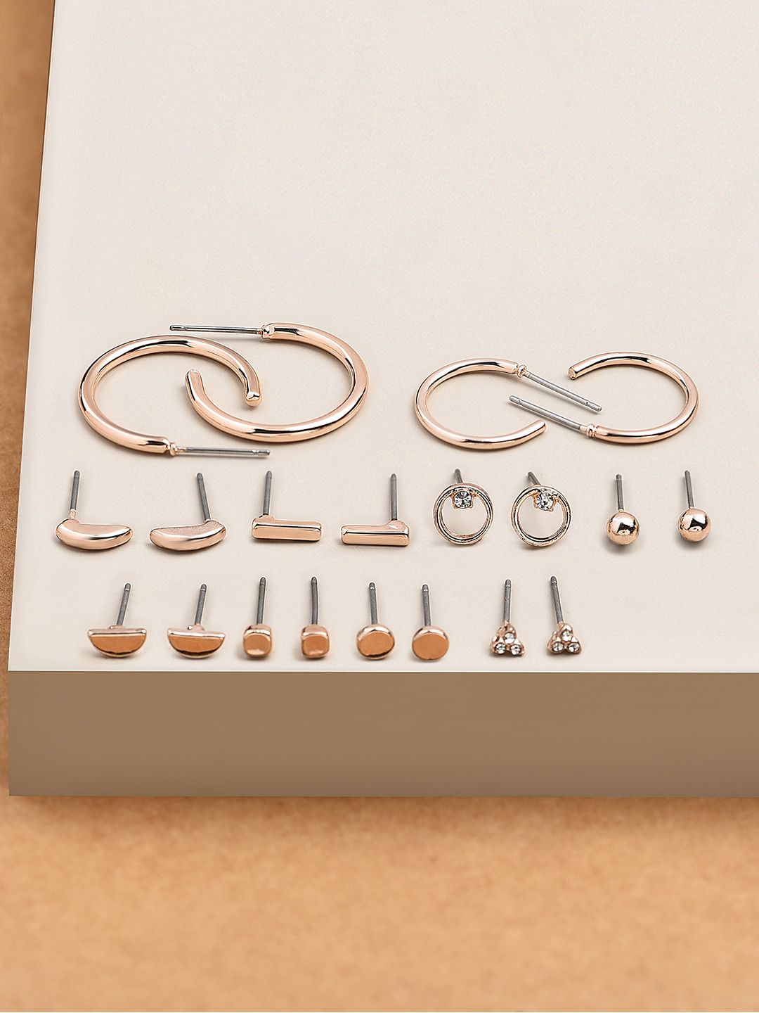 Accessorize Set Of 10 Rose Gold Geometric Studs Earrings Price in India