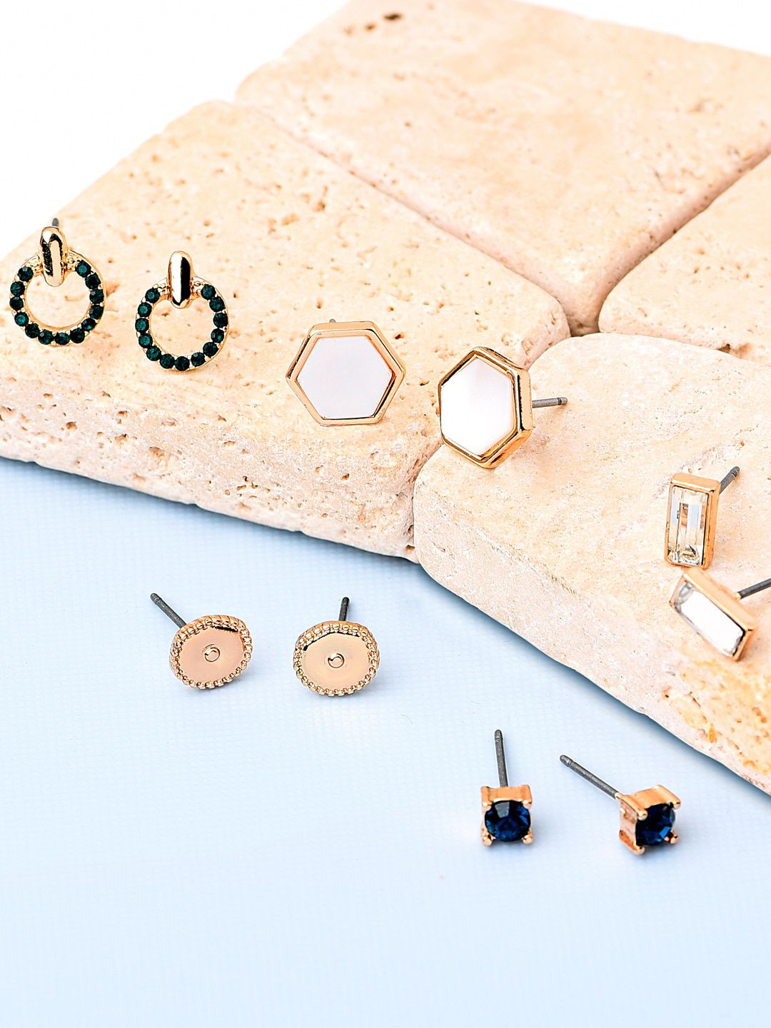 Accessorize Set Of 5 Gold-Toned Geometric Studs Earrings Price in India