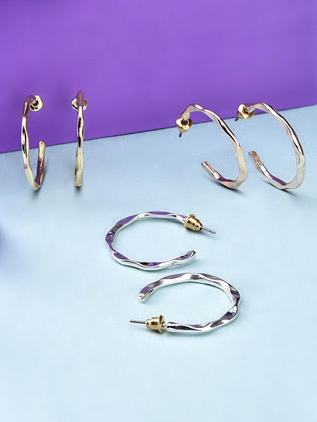 Accessorize Set Of 3 Silver-Toned Geometric Hoop Earrings Price in India