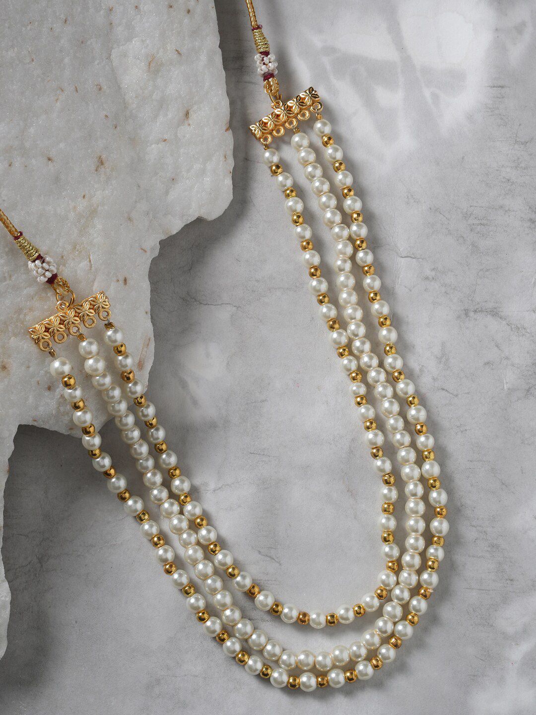 Shoshaa White & Gold-Toned Brass Gold-Plated Layered Necklace Price in India