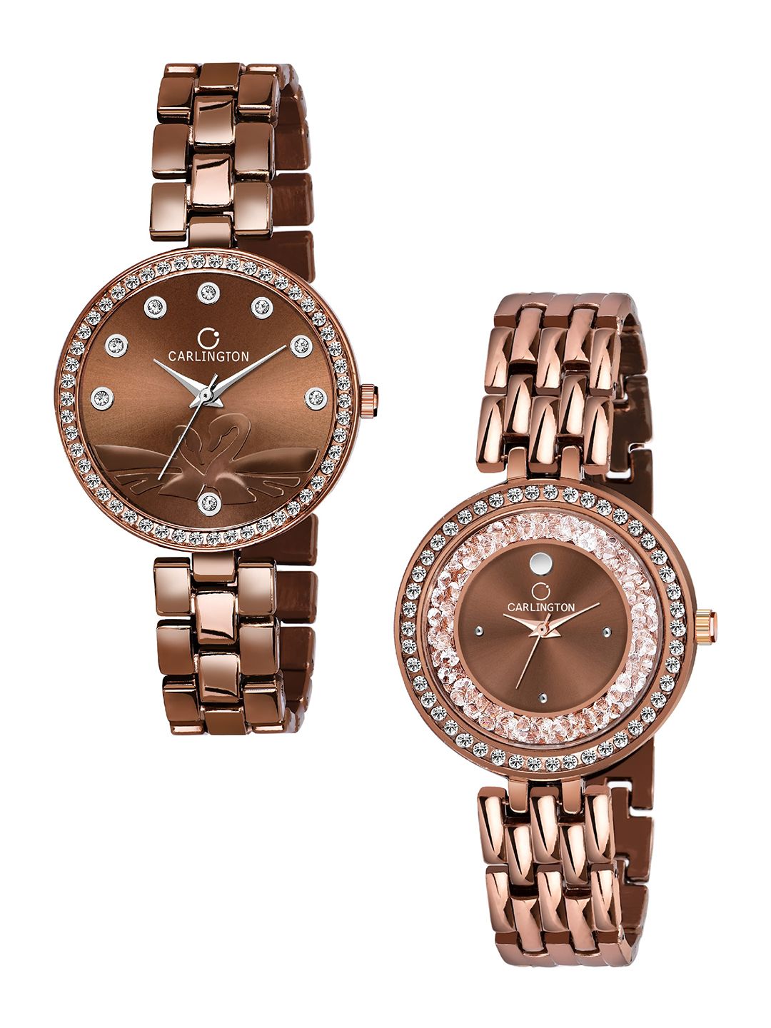 CARLINGTON Women Set of 2 Brown Analogue Watch Combo Duck Brown and Mova Diamond Brown Price in India