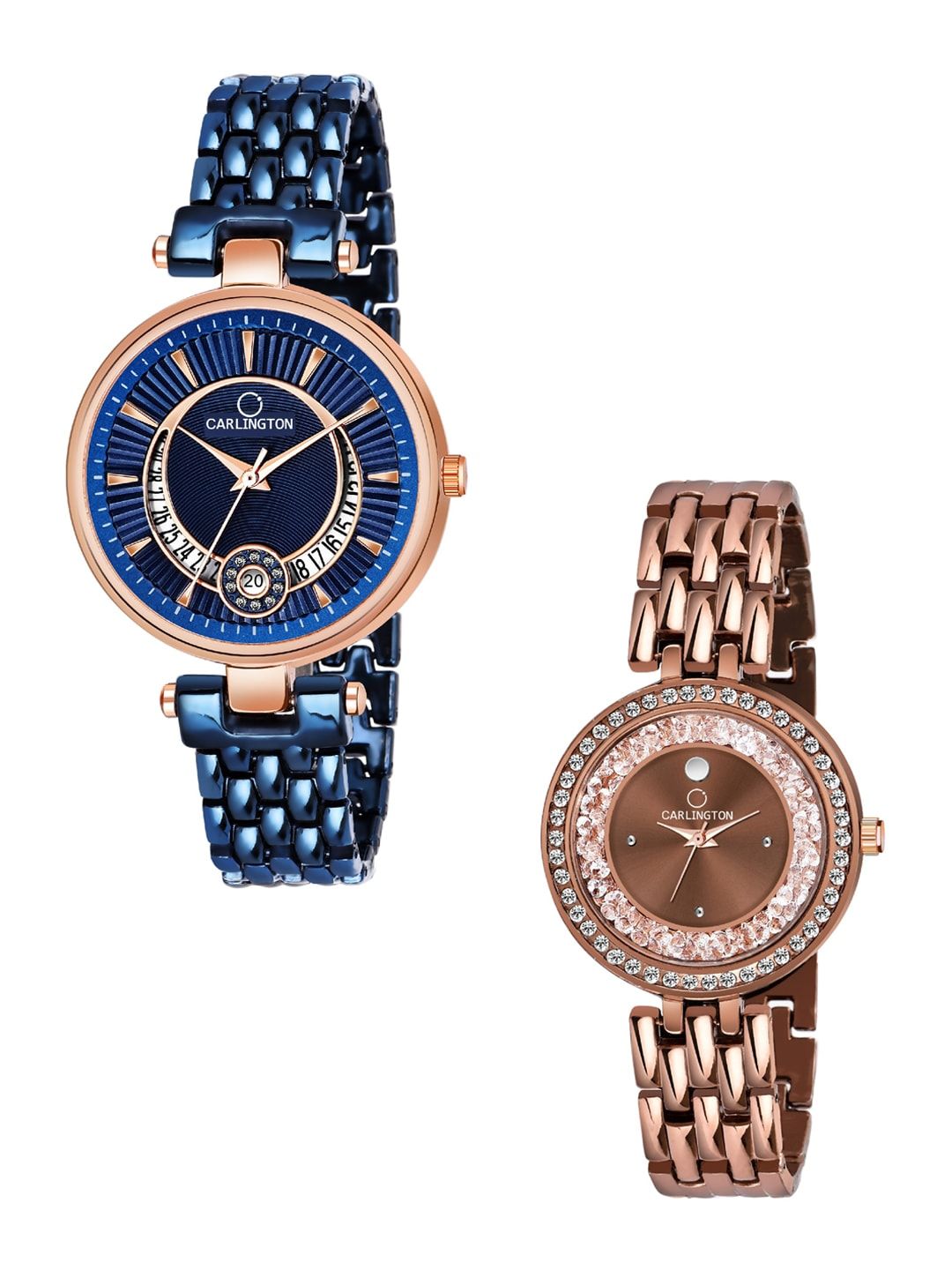 CARLINGTON Women Set of 2 Embellished Dial & Bracelet Style Straps Analogue Watches Price in India