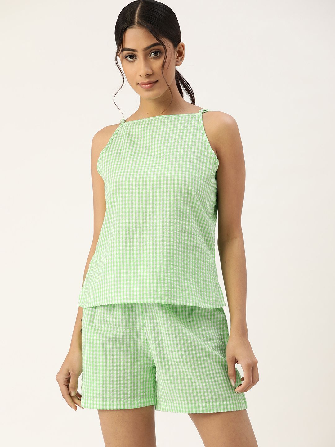 ETC Women Green & White Pure Cotton Striped Night suit Price in India