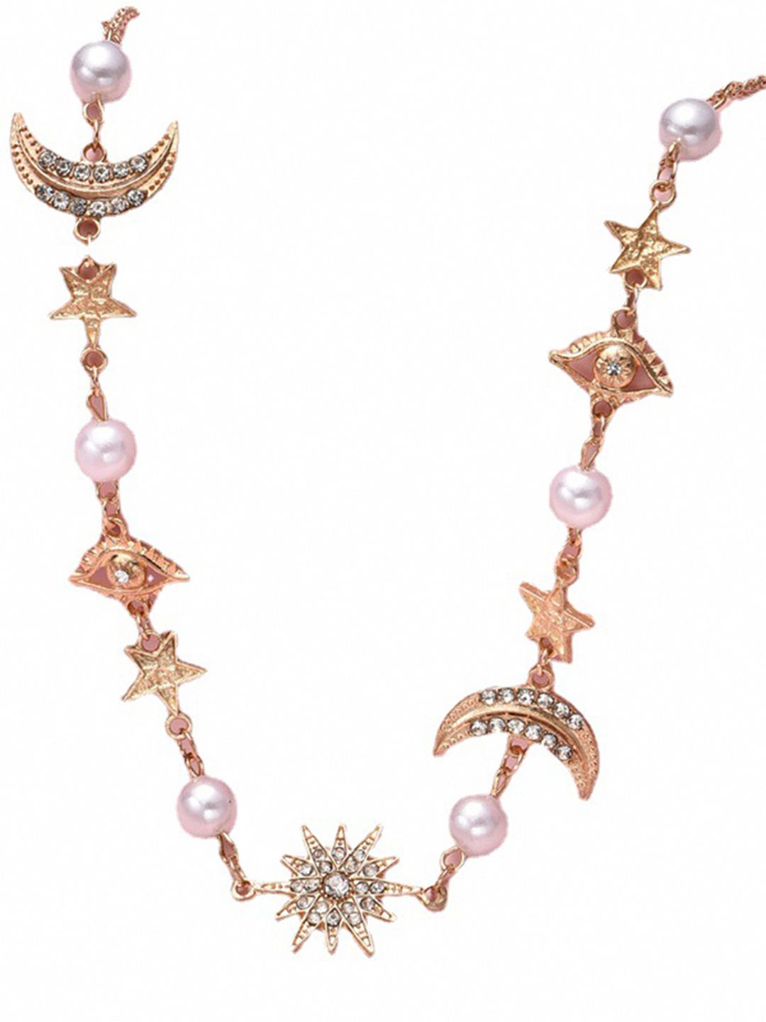 URBANIC Gold-Toned & White Stone Studded & Beaded Minimal Charm Necklace Price in India