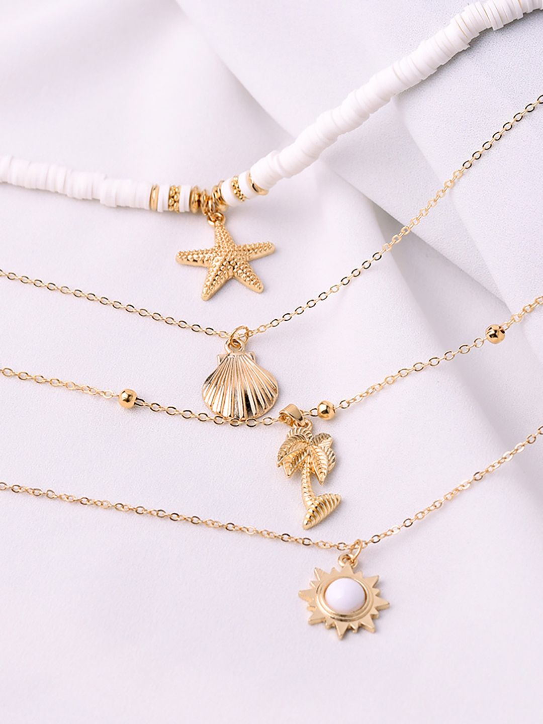 URBANIC Gold-Toned & White Layered Necklace Price in India