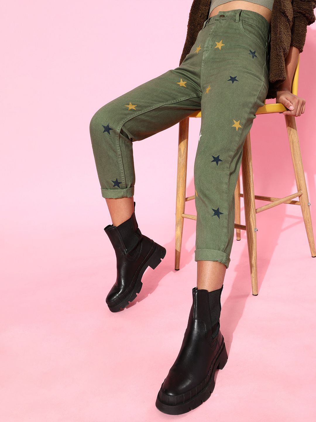 SASSAFRAS Women Lovely Olive Relaxed Fit Jeans Price in India