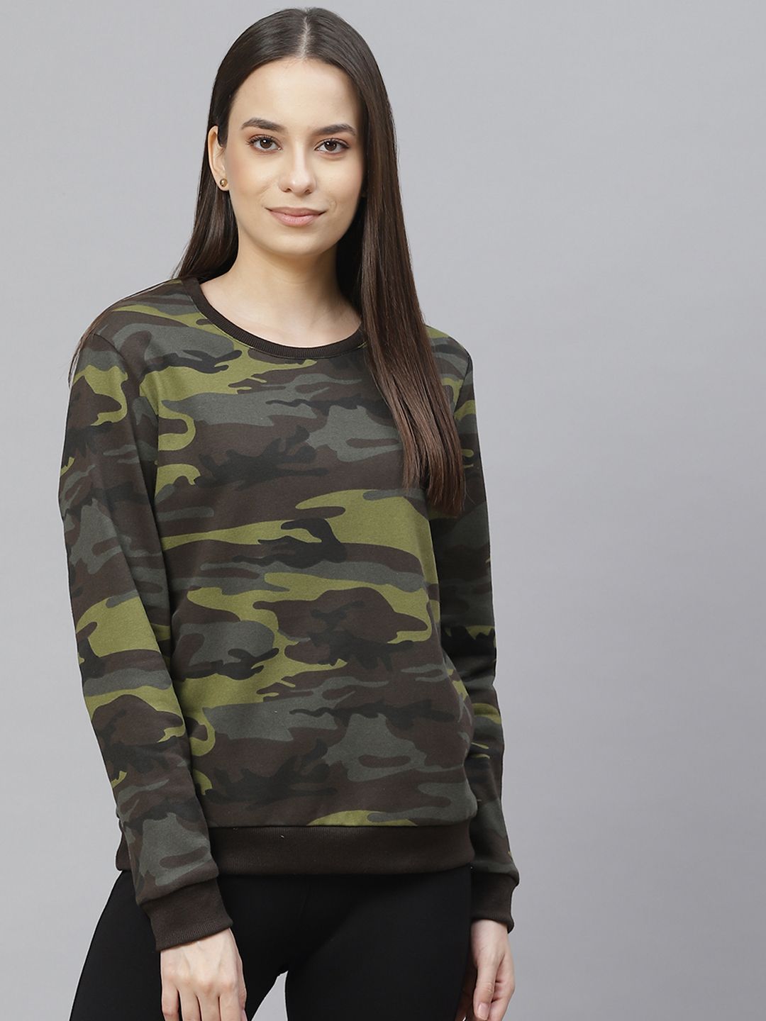 I AM FOR YOU Women Olive Green Printed Sweatshirt Price in India