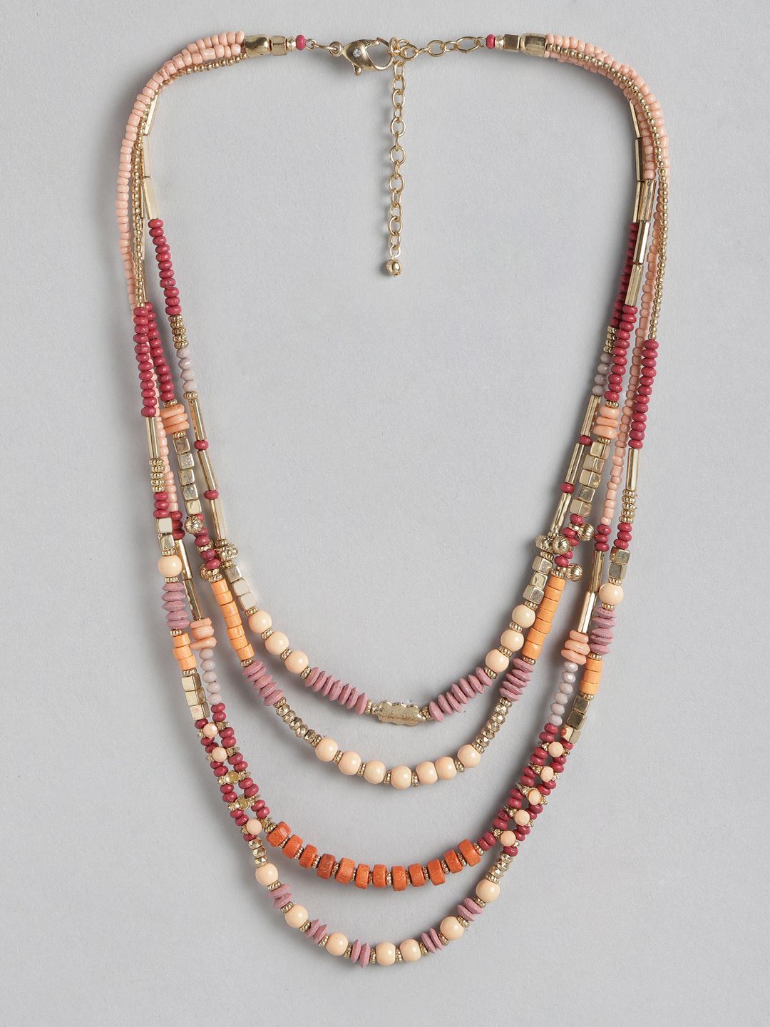 RICHEERA Red & Gold-Toned Layered Necklace Price in India