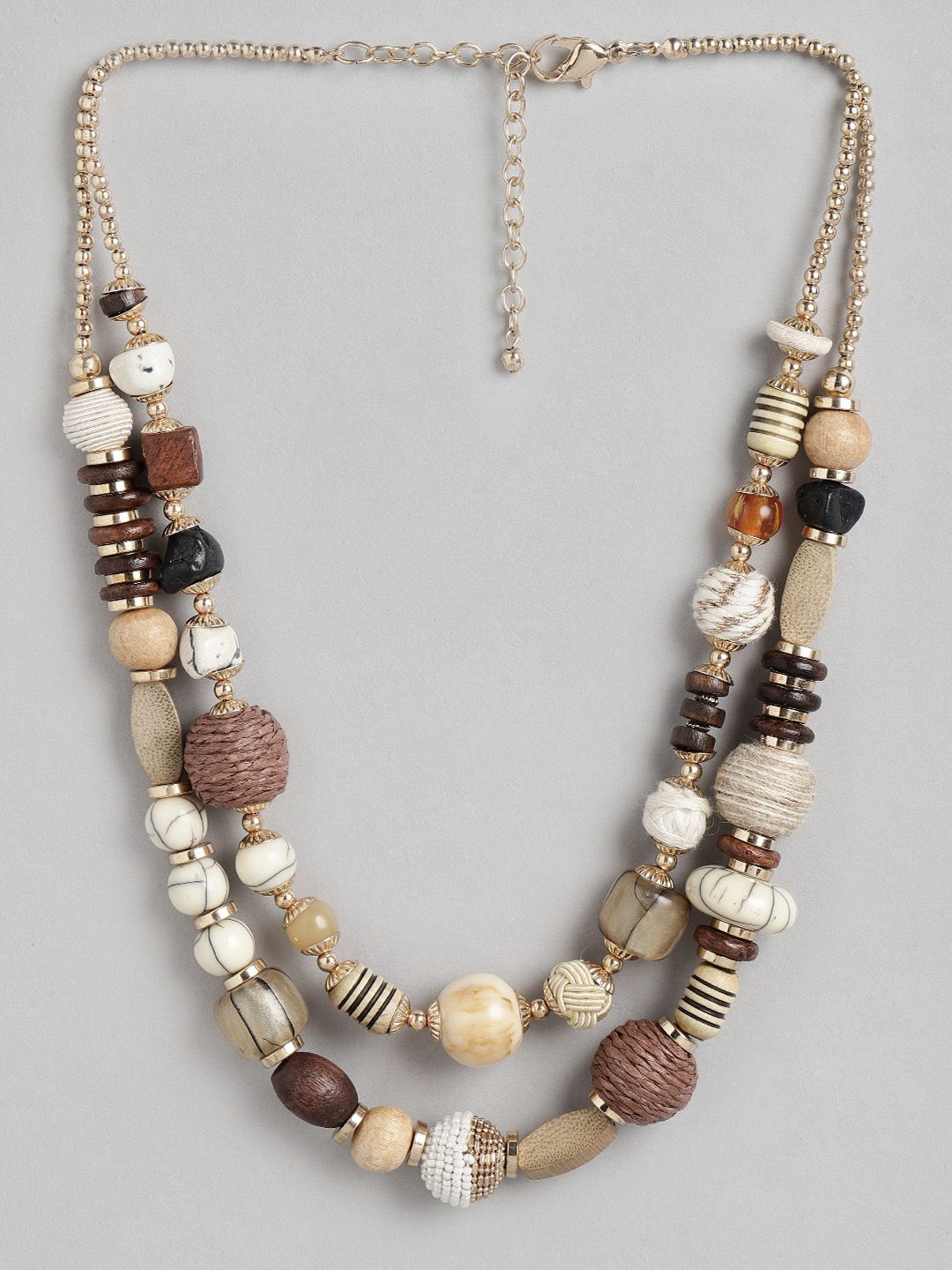 RICHEERA Brown & Gold-Toned Beaded Statement Necklace Price in India