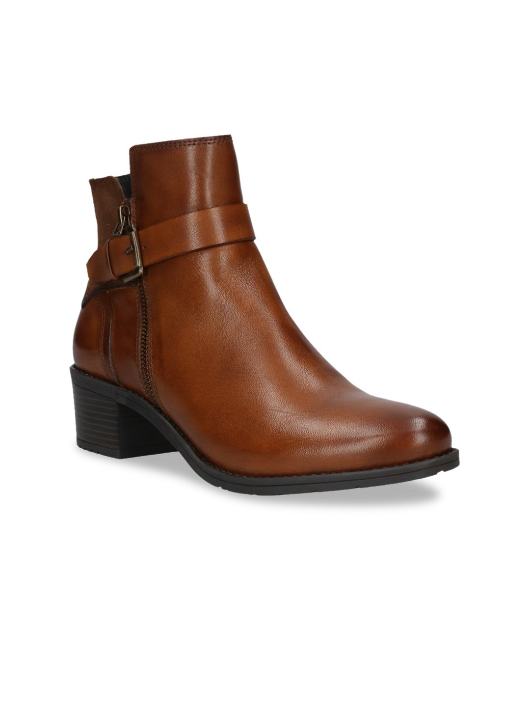 Bugatti Women Brown Leather High-Top Block Heeled Boots Price in India
