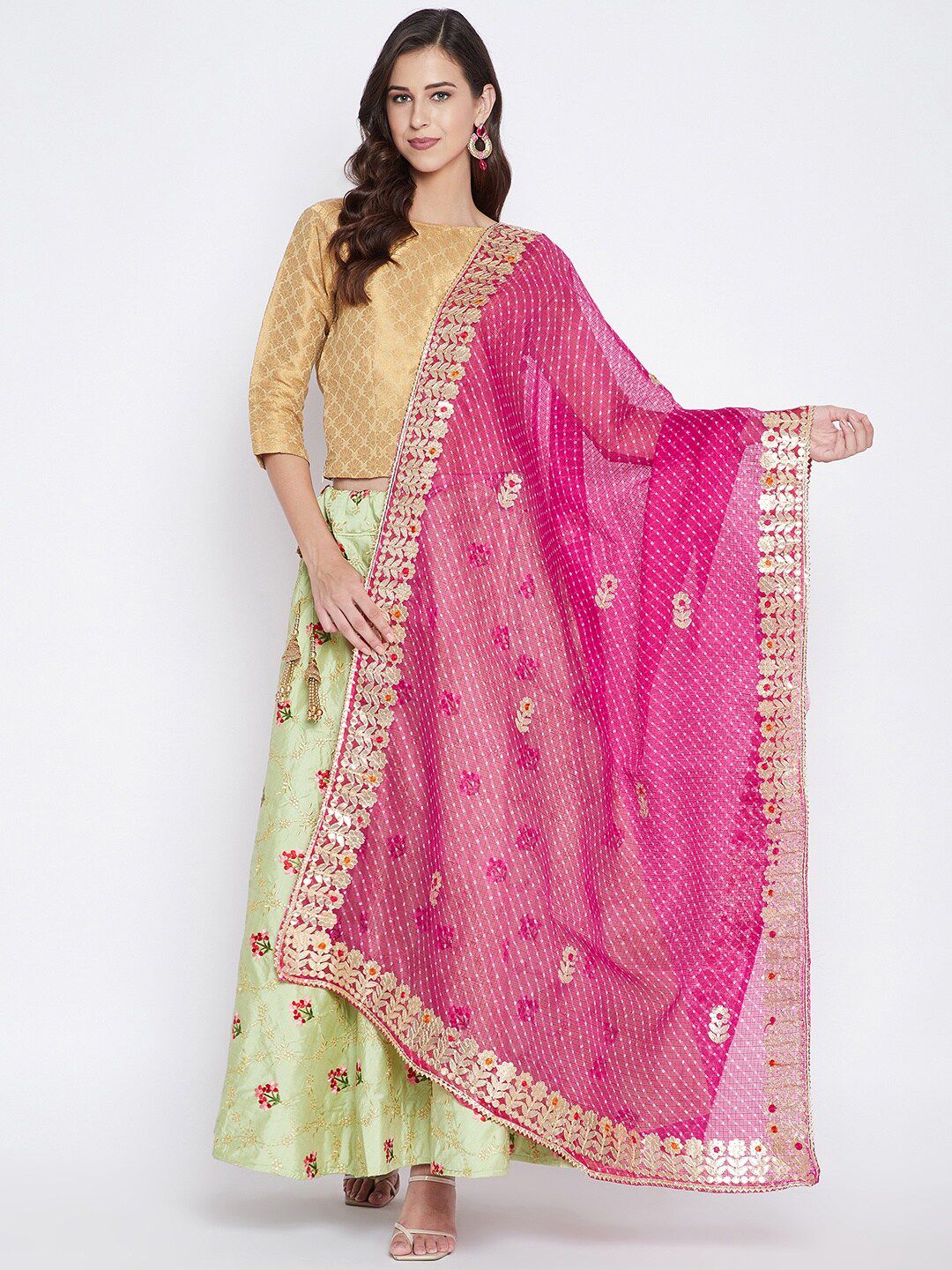 Clora Creation Magenta & Gold-Toned Embroidered Dupatta with Gotta Patti Price in India