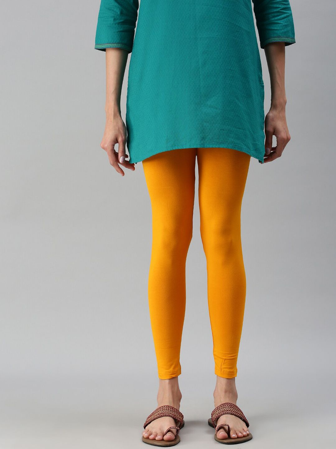 De Moza Women Yellow Solid Ankle-Length Leggings Price in India