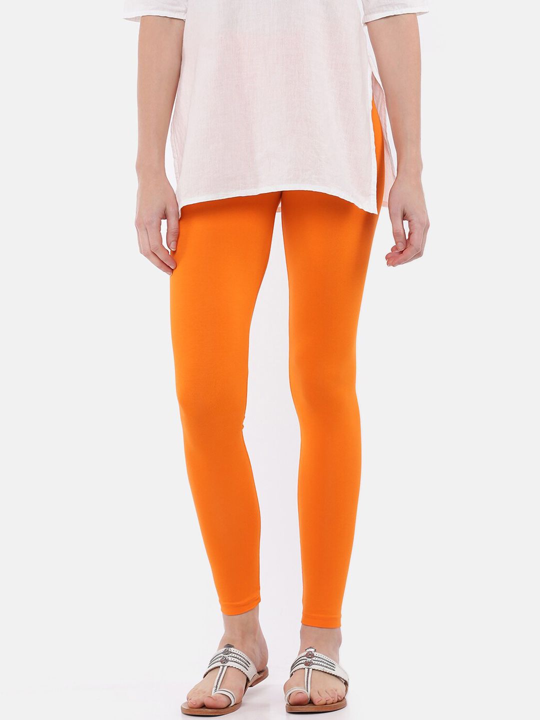 De Moza Women Orange Solid Ankle Length Leggings Price in India