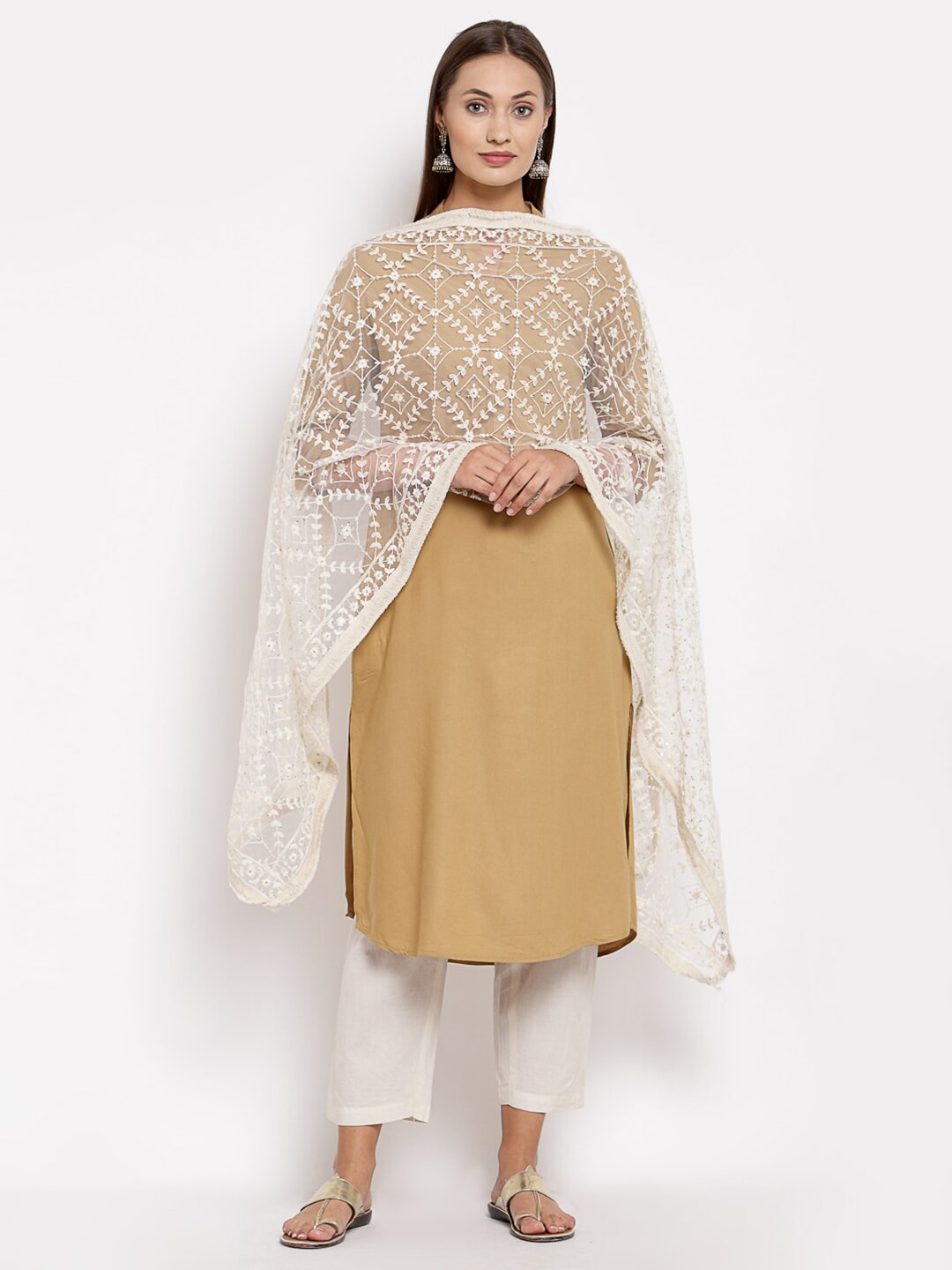Myshka White Embroidered Dupatta with Sequinned Price in India