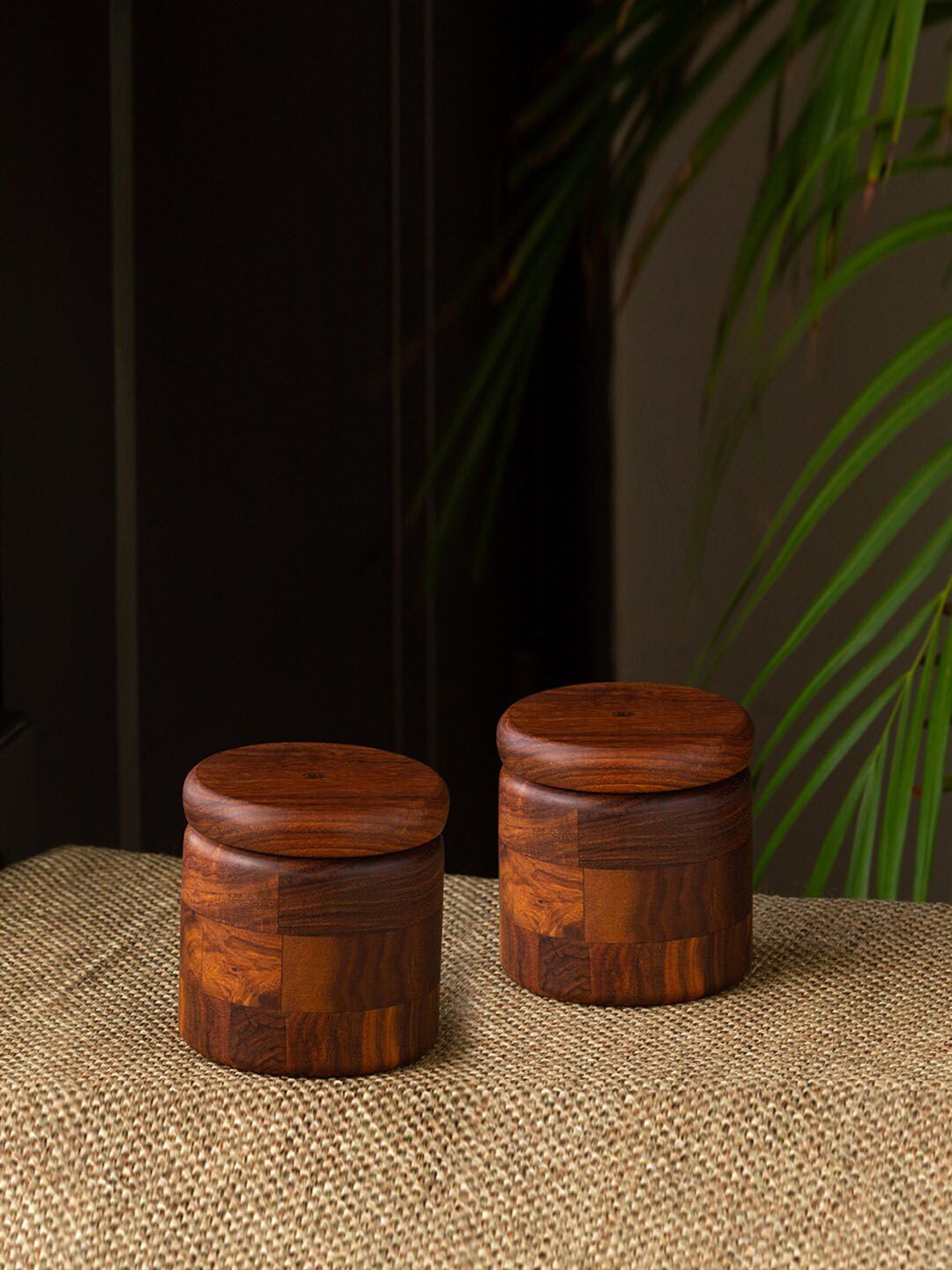 ExclusiveLane Set of 2 Solid Brown Wooden Canister Price in India