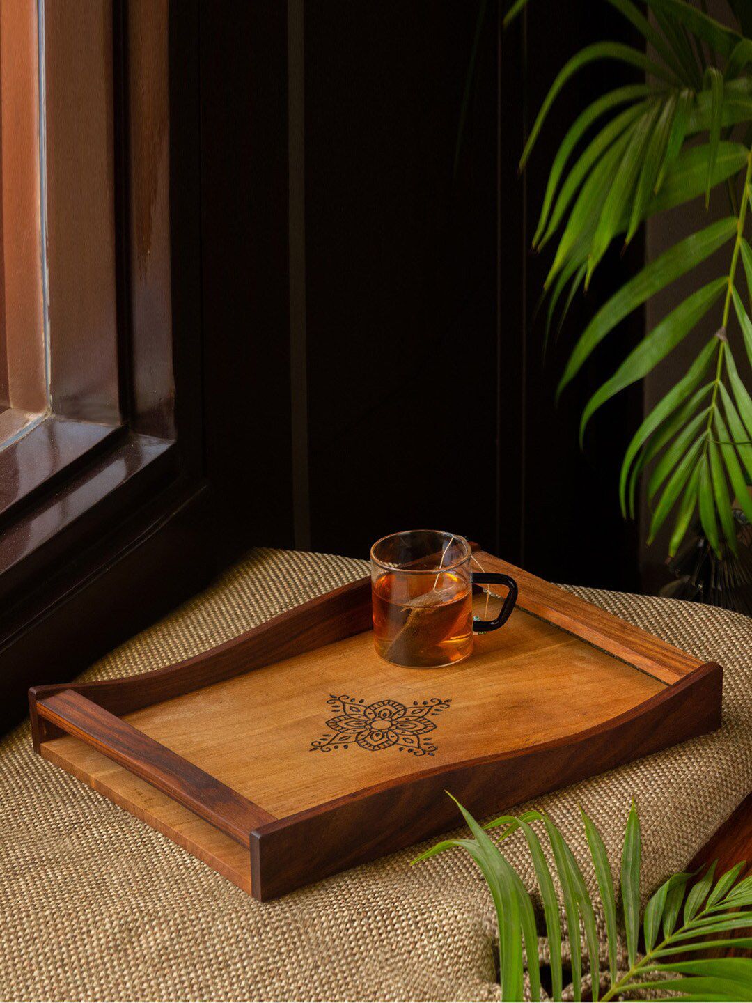ExclusiveLane Brown Handcrafted Wooden Serving Tray Price in India