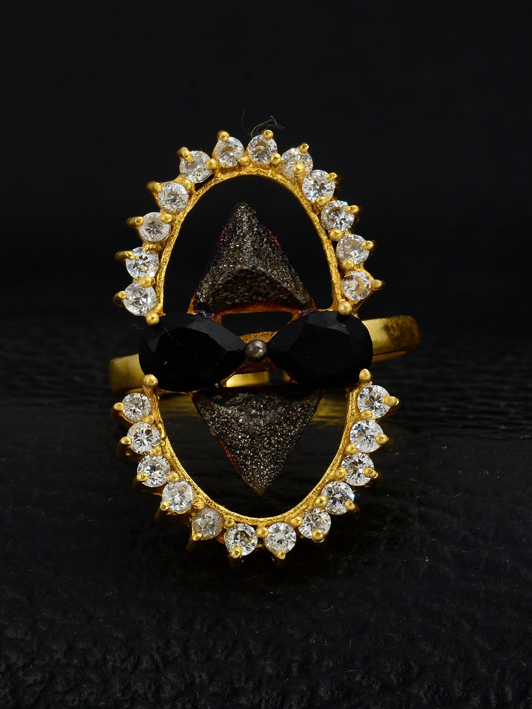 Silgo Gold-Plated White & Black Stone-Studded Finger Ring Price in India