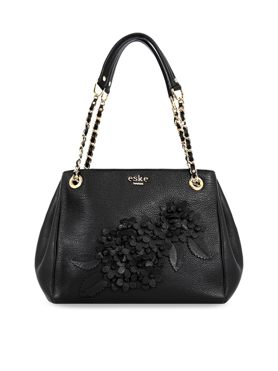 Eske Woman Black Floral Embellished Leather Structured Handheld Bag Price in India