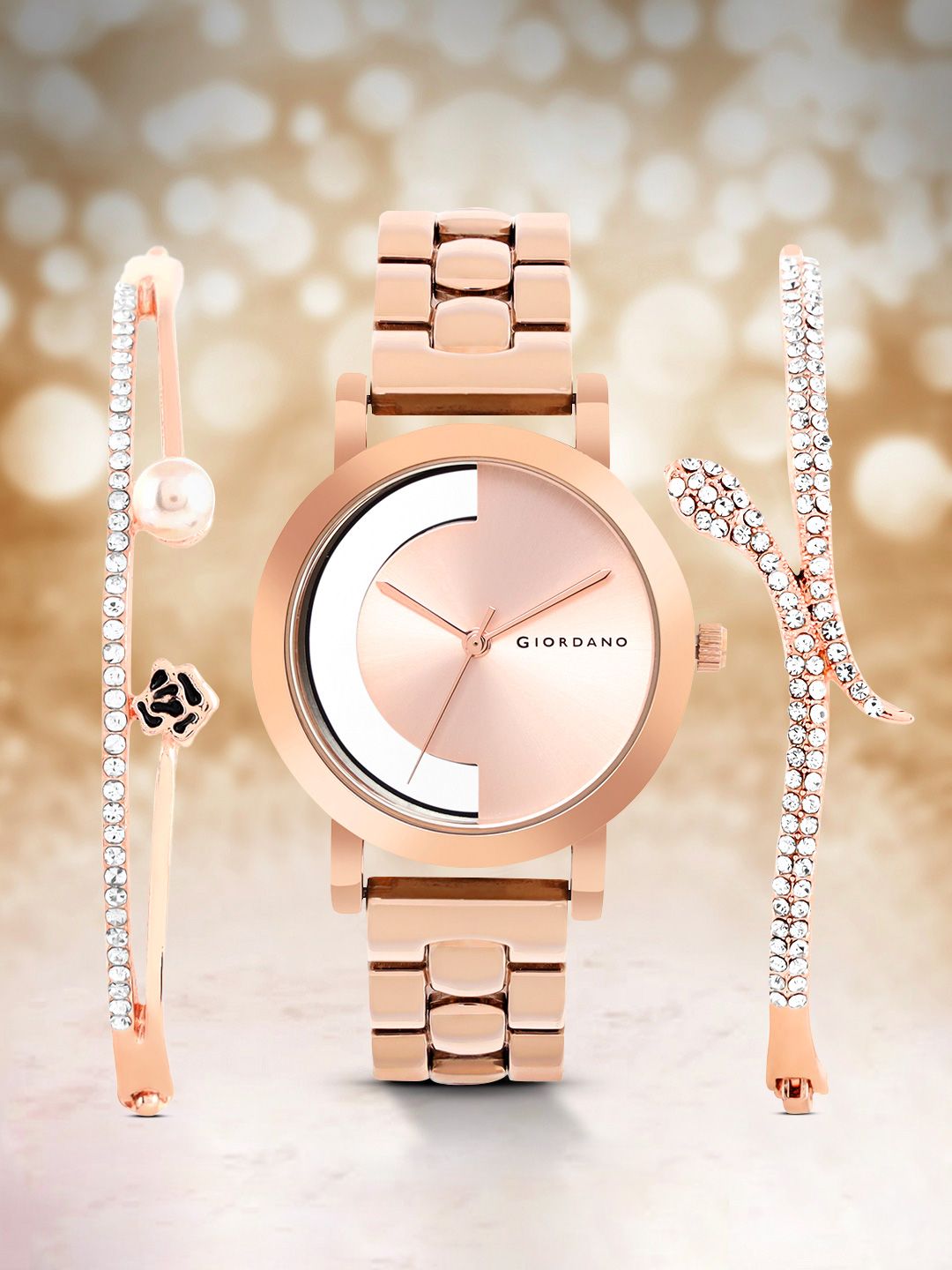 GIORDANO Women Peach-coloured Dial & Rose Gold Toned Analogue Watch C2173-11 Price in India