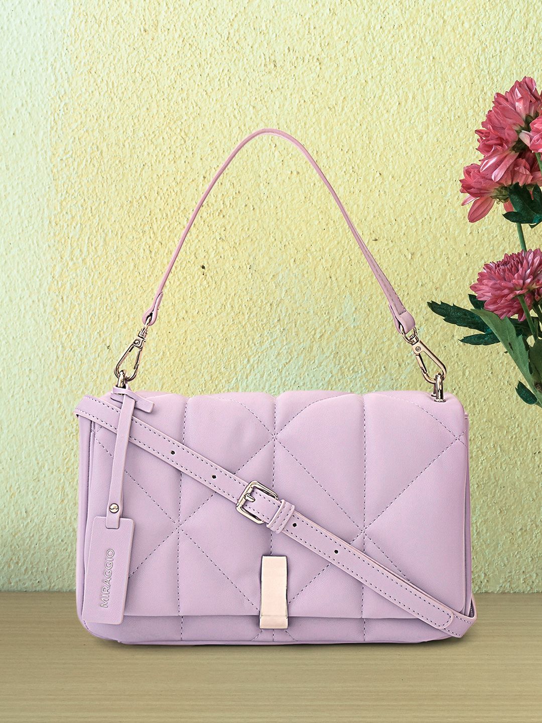 MIRAGGIO Lavender Structured Shoulder Bag with Quilted Price in India