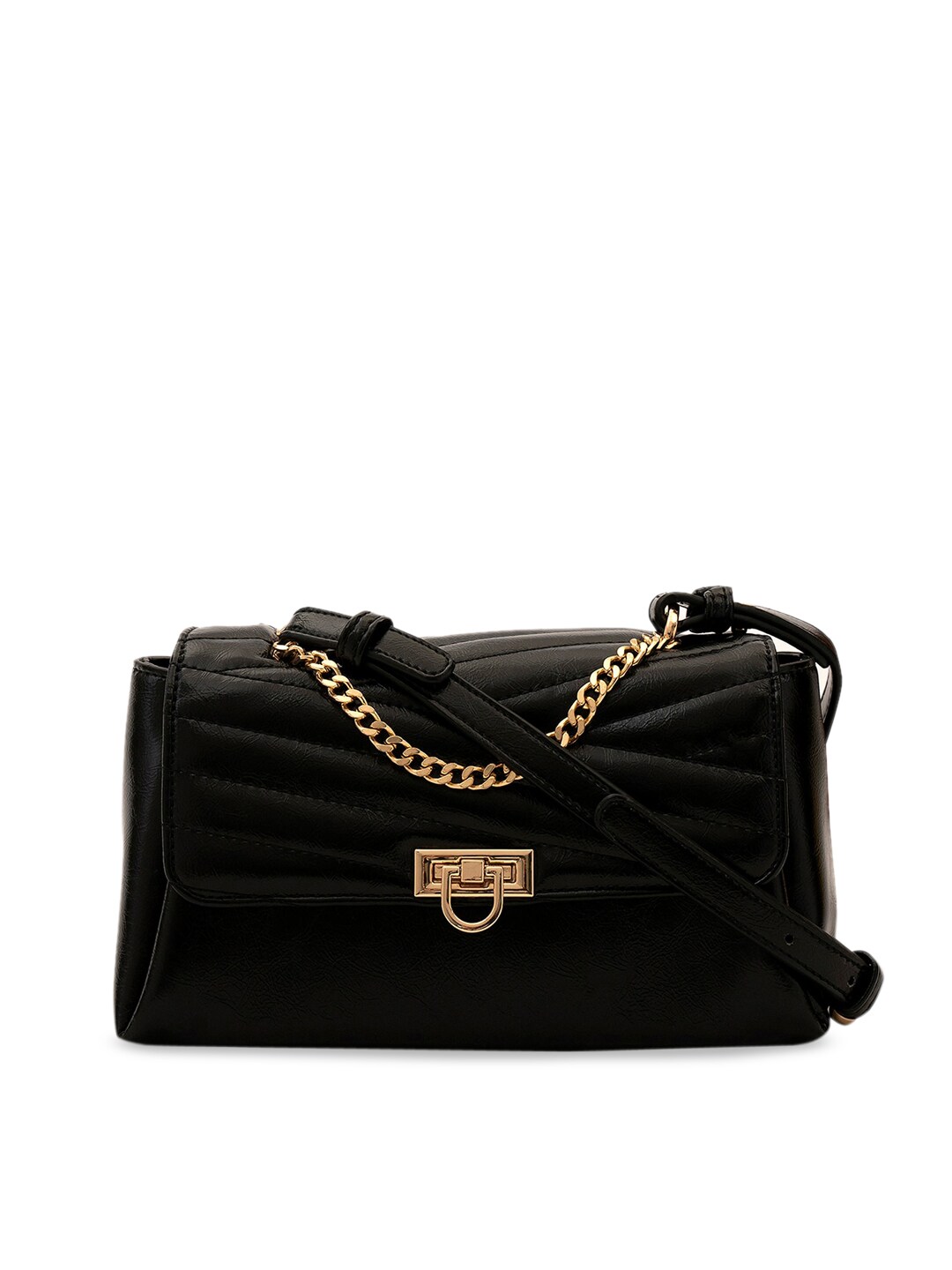 MIRAGGIO Black Textured Structured Sling Bag Price in India