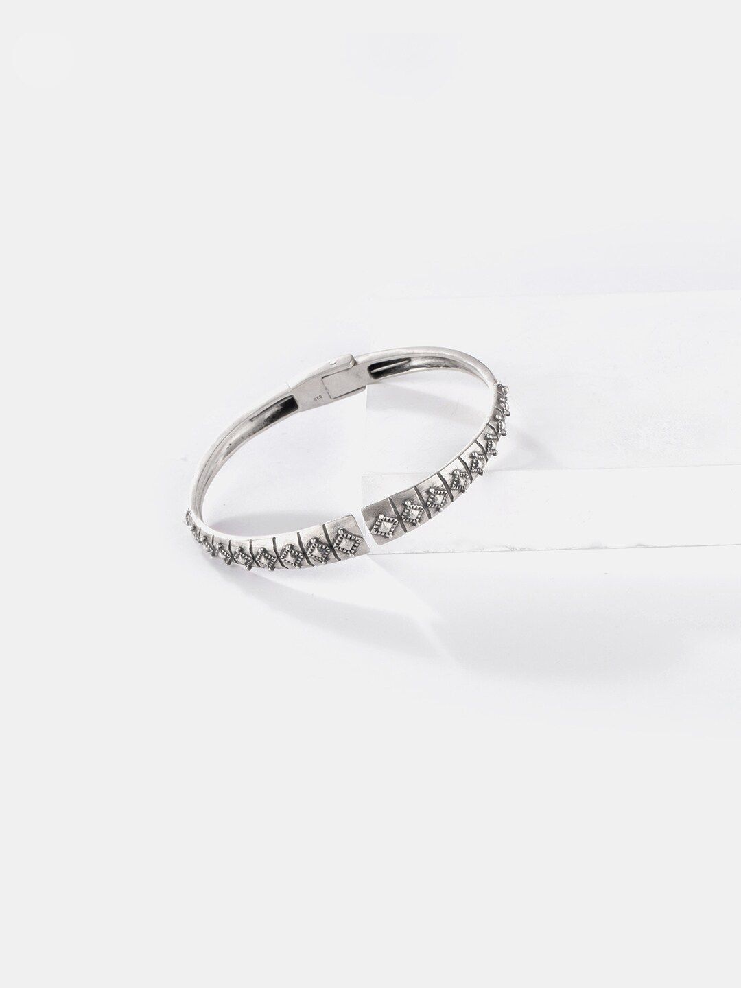 SHAYA Women Silver-Toned Oxidized Cuff Bracelet Price in India