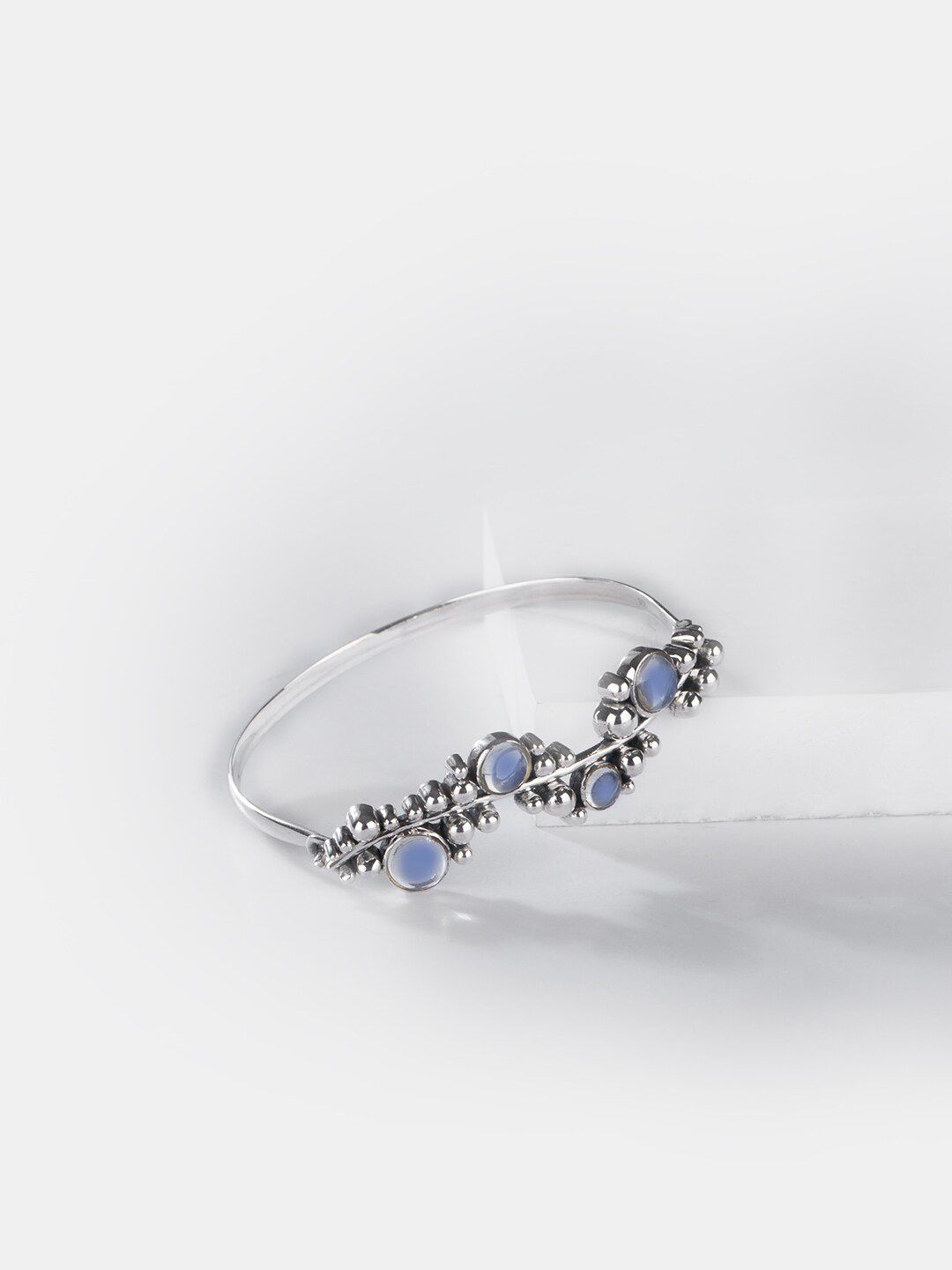 SHAYA Women Silver-Toned & Blue Silver-Plated Bangle-Style Bracelet Price in India