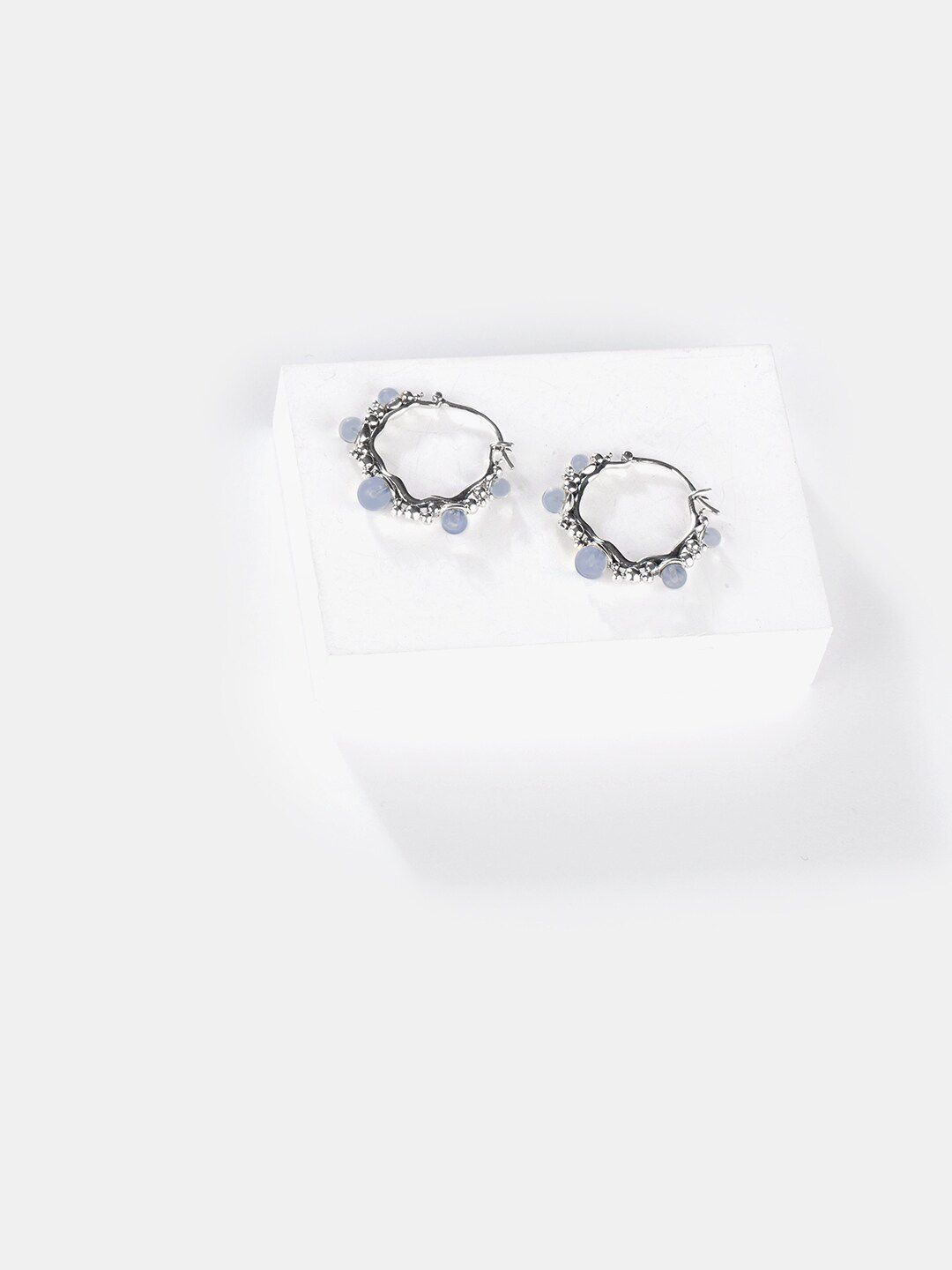 SHAYA Silver-Toned Circular Handcrafted Half Hoop Earrings Price in India