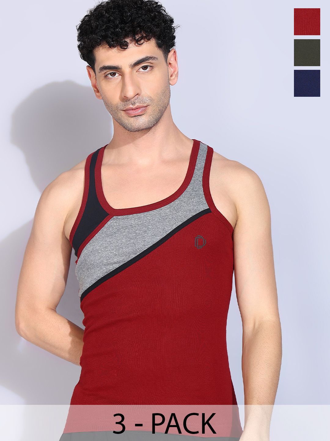 Dollar Bigboss Men Solid Pack of 3 Cotton Racerback Styled Gym Vest