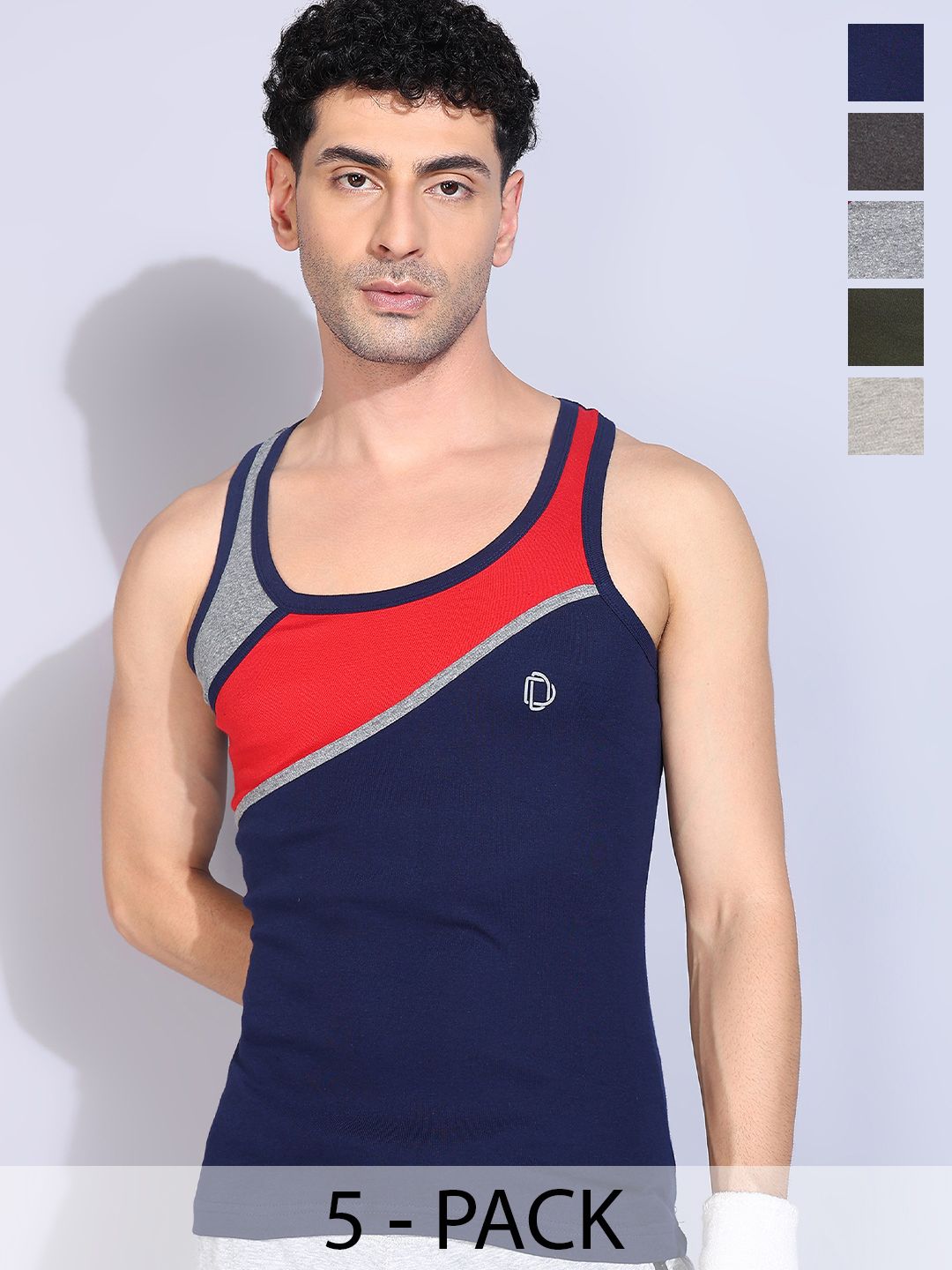 Dollar Bigboss Men Solid Pack of 5 Cotton Racerback Styled Gym Vest