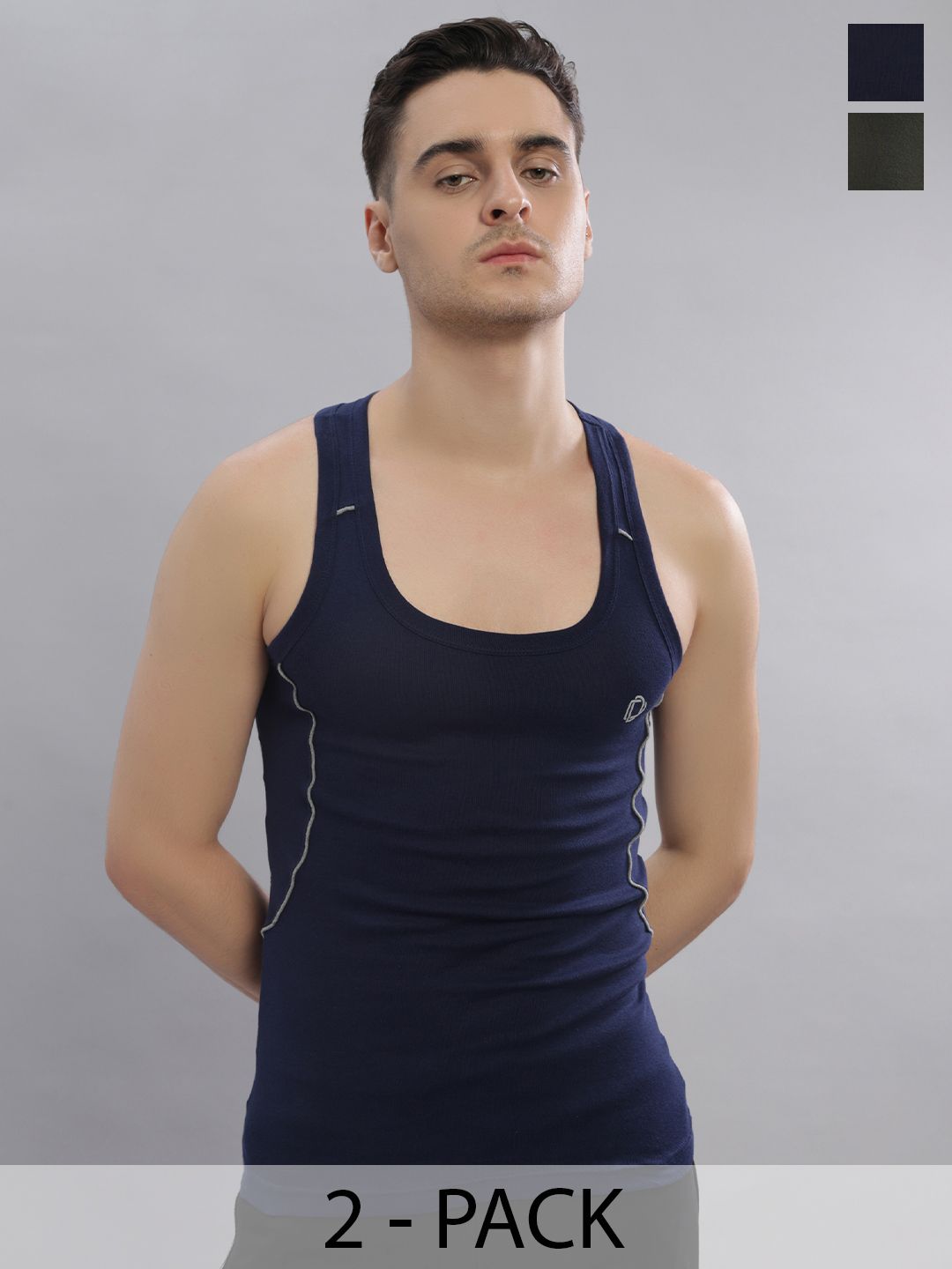 Dollar Bigboss Men Solid Pack of 2 Cotton Racerback Styled Gym Vest