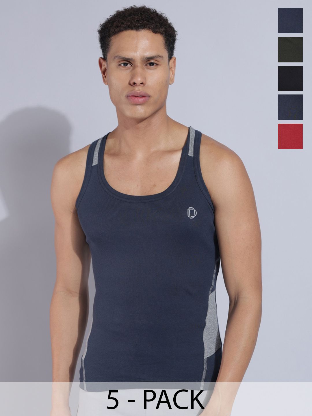 Dollar Bigboss Men Solid Pack of 5 Cotton Racerback Styled Gym Vest