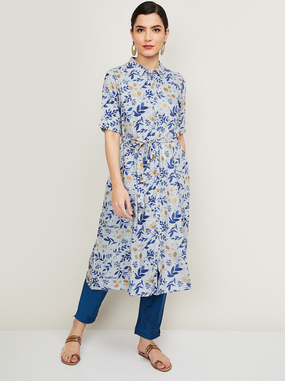 Colour Me by Melange Grey & Blue Floral Printed Tunic Price in India