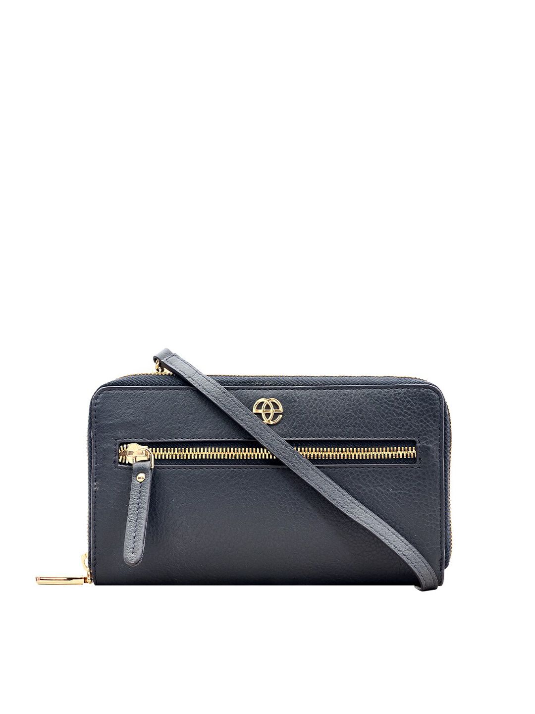 Eske Women Blue & Gold-Toned Textured Zip Detail Leather Zip Around Wallet Price in India