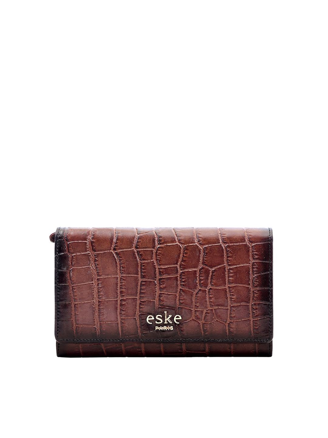 Eske Women Tan Textured Three Fold Leather Wallet Price in India