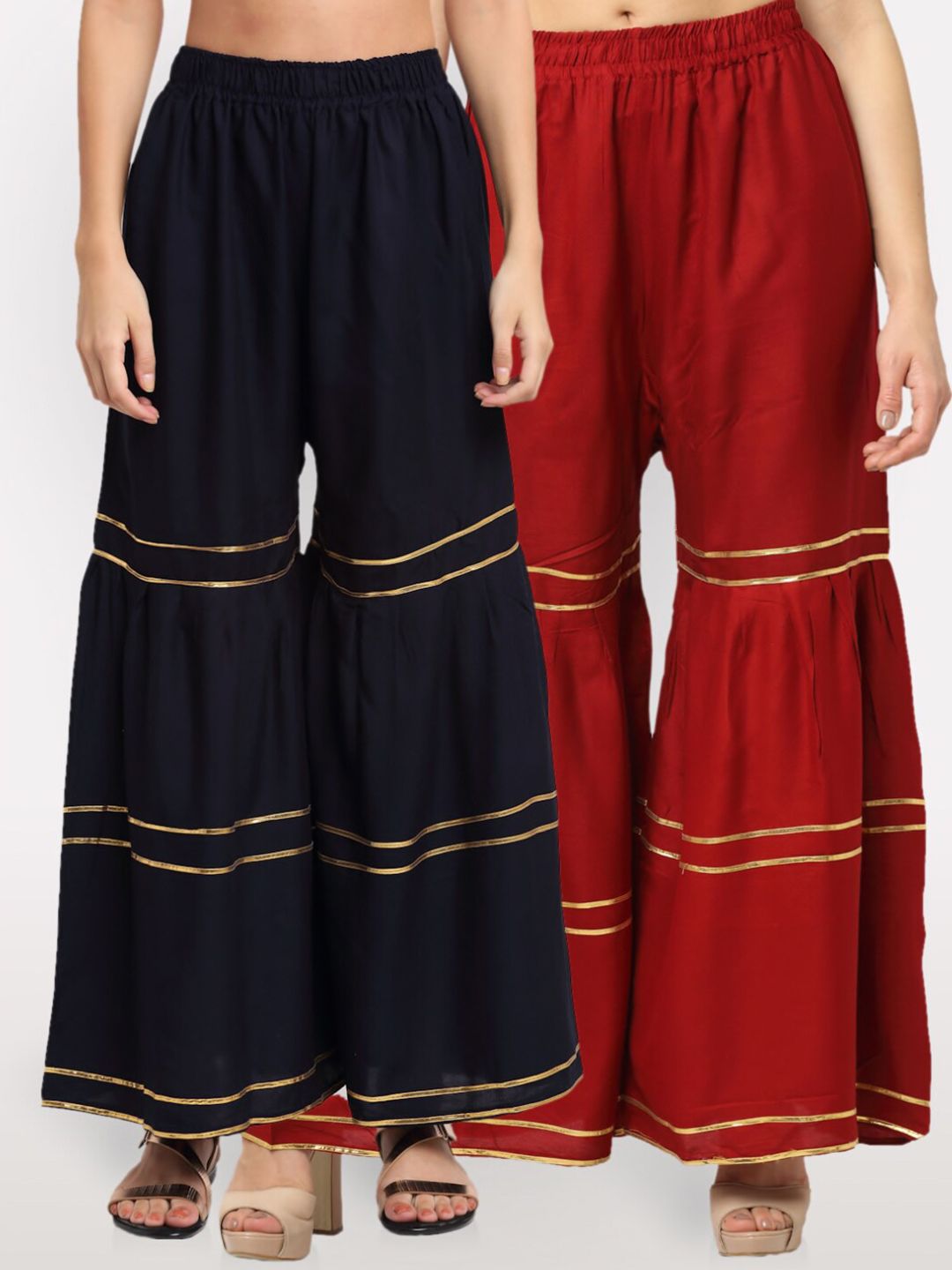 NEUDIS Women Pack of 2 Flared Ethnic Palazzos Price in India