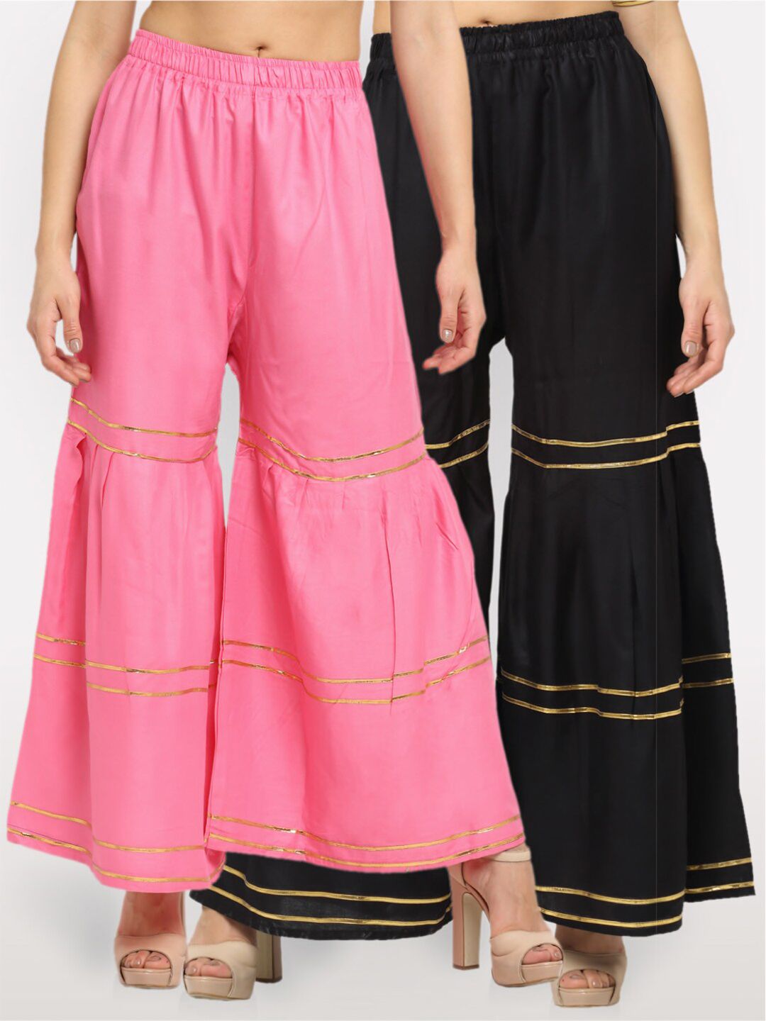 NEUDIS Pack Of 2 Women Pink & Black Flared Ethnic Palazzos Price in India