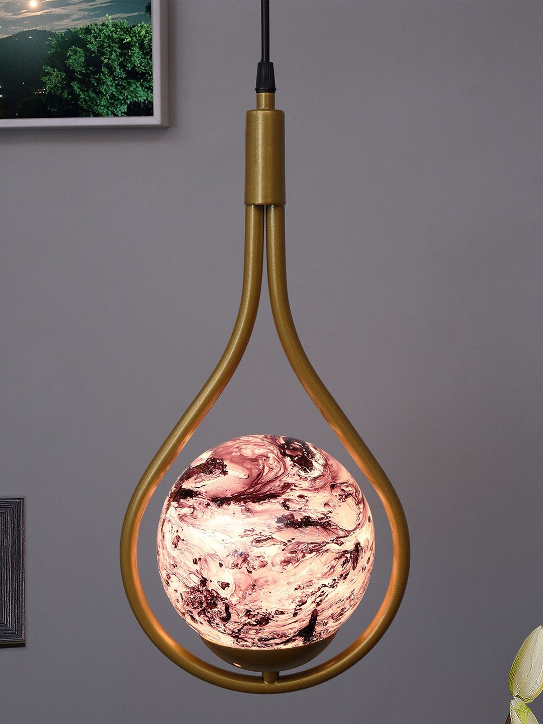Homesake Gold-Toned & Brown Water Drop Planet Series Frosted Glass Ceiling Lamp Price in India