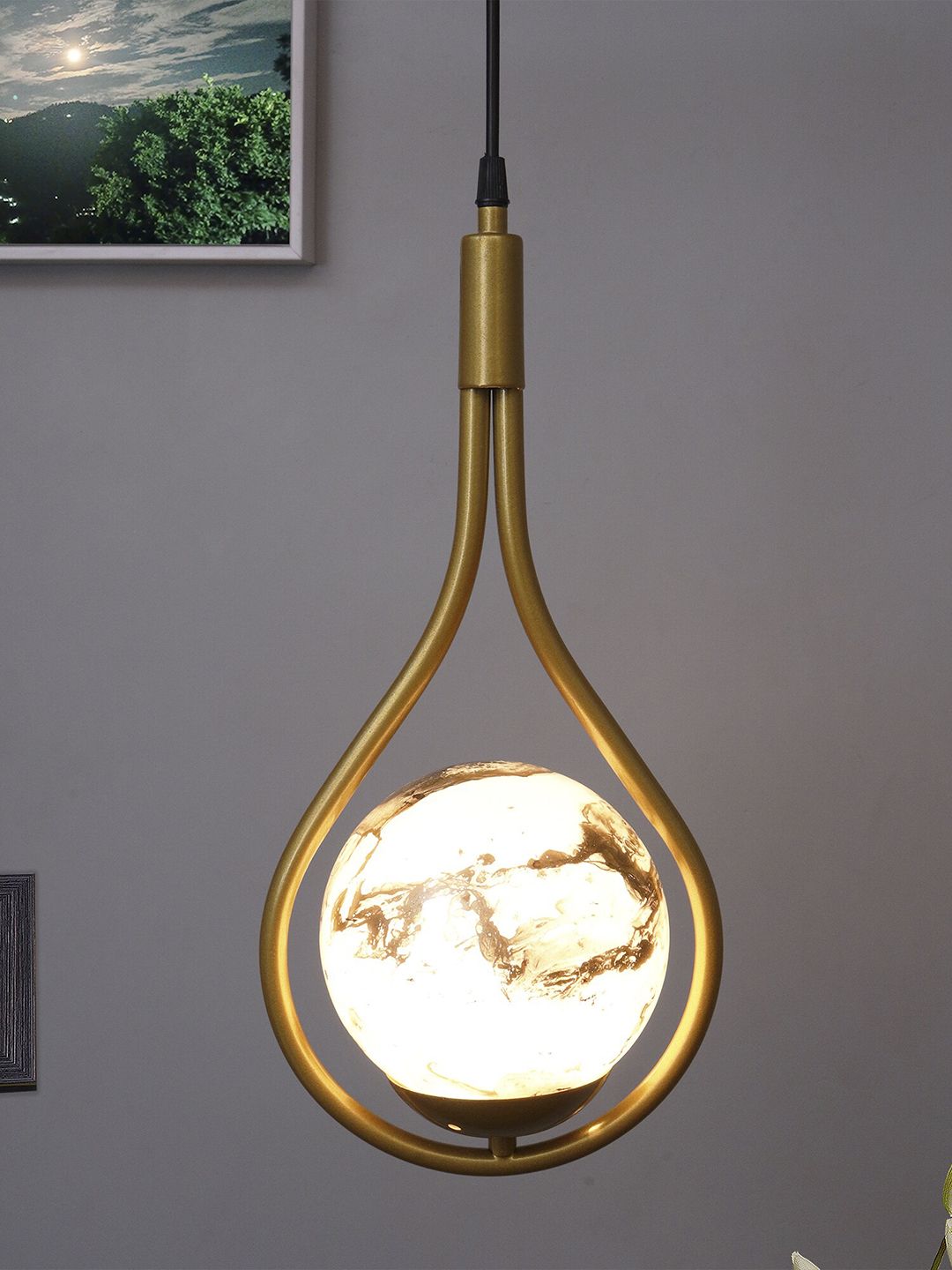Homesake Gold-Toned & Yellow Water Drop Planet Series Frosted Glass Ceiling Lamp Price in India