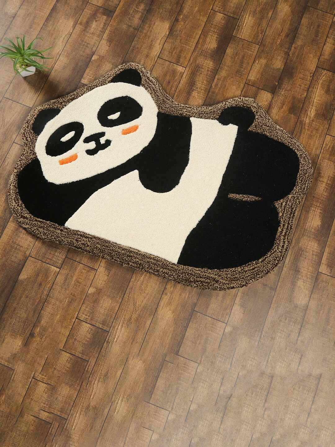 Bigsmall Black & White Sleepy Panda Patterned Bath Rug Price in India