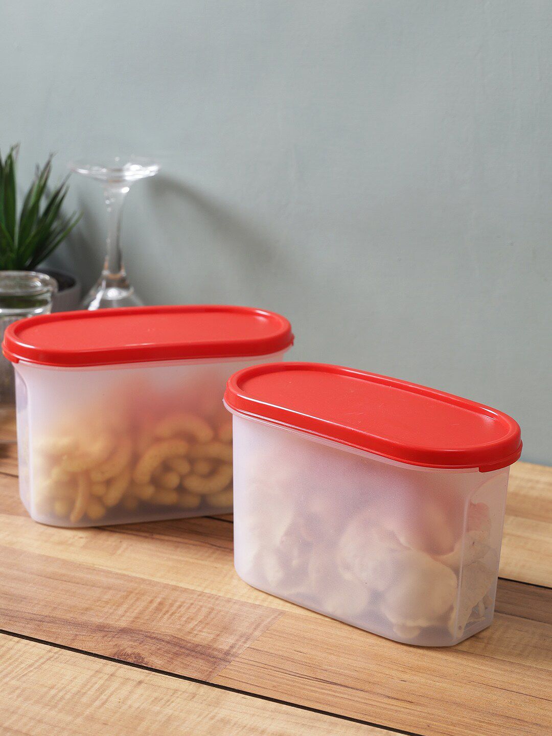 Abode Set Of 2 Transparent & Red Solid Kitchen Storage Containers Price in India
