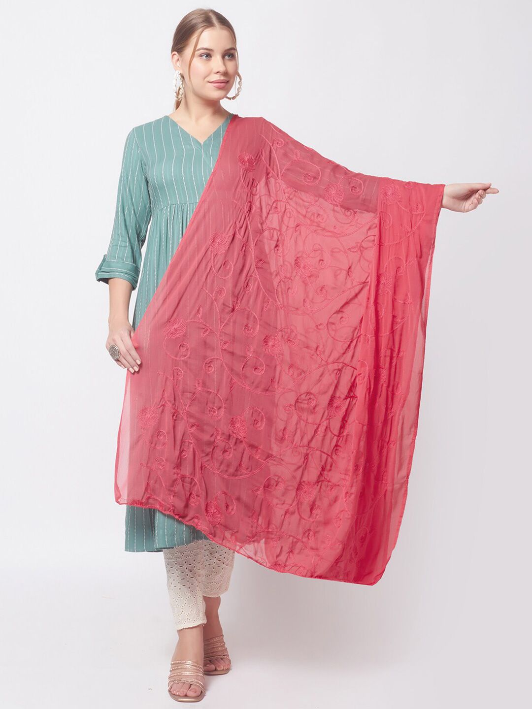 Dupatta Bazaar Coral Embroidered Dupatta Price in India