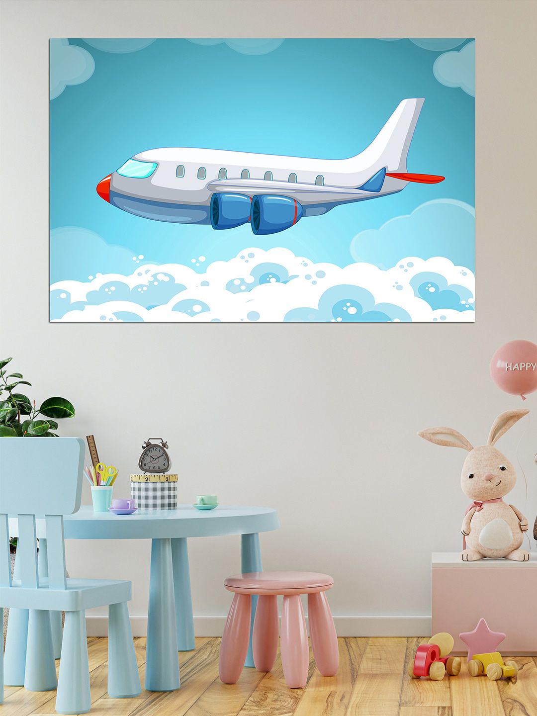 WENS Blue & White Aeroplane Aeroplane Up In The Sky Printed Vinyl Wall Sticker Price in India