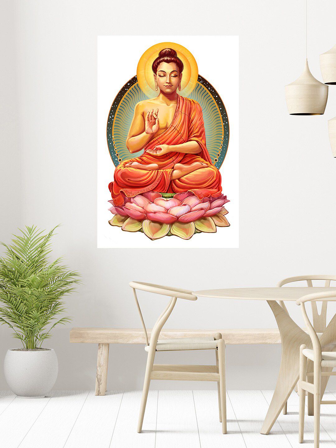 WENS Orange & Yellow Lord Buddha Vastu Self Adhesive Wall Poster Price in India