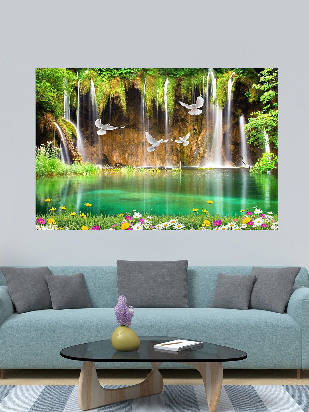 WENS Multicoloured Admiring Waterfall Printed Vinyl Wall Sticker Price in India