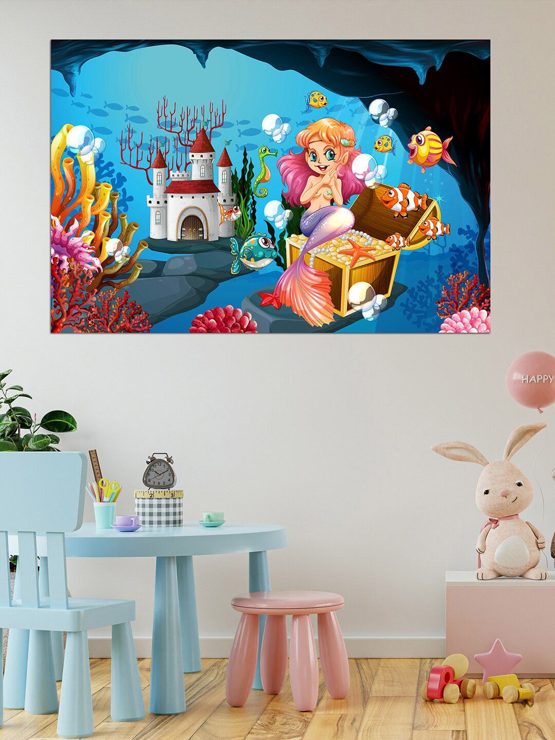 WENS Blue & Pink Mermaid Dreamland Self Adhesive Wall Poster Price in India